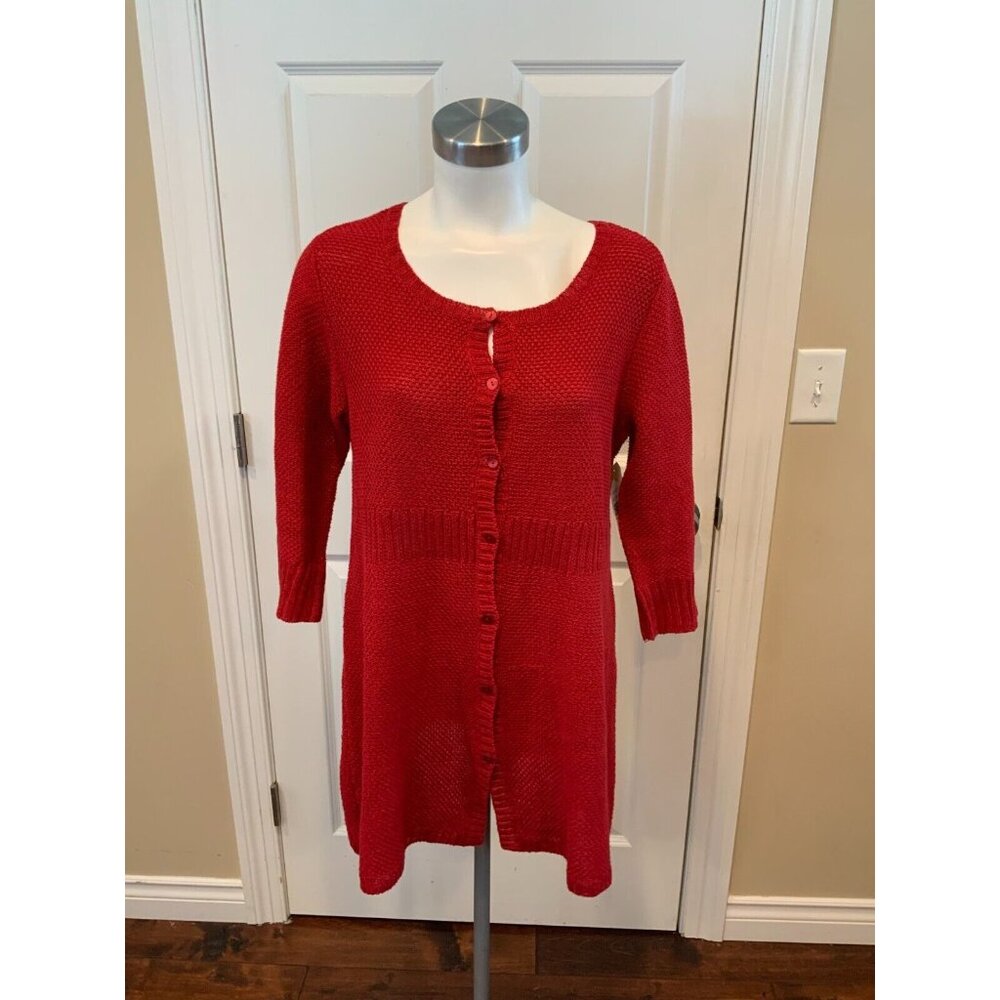 Eileen Fisher 100% Hemp Red Long Cardigan Sweater, Size Small